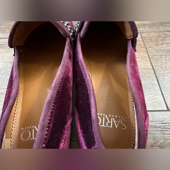 Burgundy  Franco Sarto Classic Low block Heeled Loafers with Studded Detail 7 - Picture 11 of 12